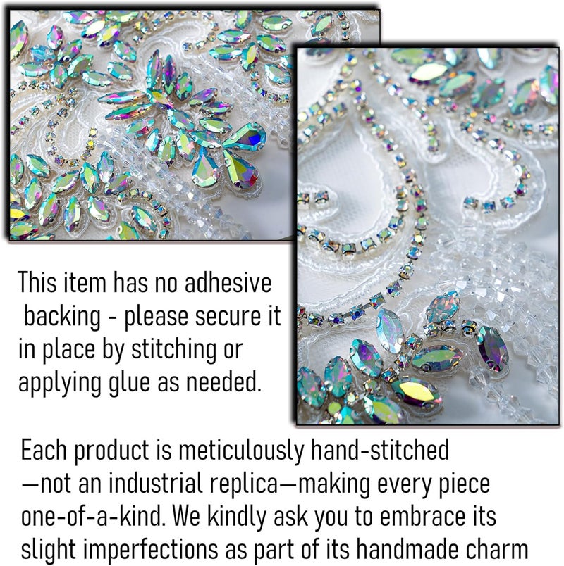 amusediy Clear AB Beaded Rhinestones Applique Embellishment for Clothes,Epaulettes Shoulder Patches Sew-on Diamond Sequin Applique for Wedding Dress DIY Accessories Belt Waist Decoration - Image 5